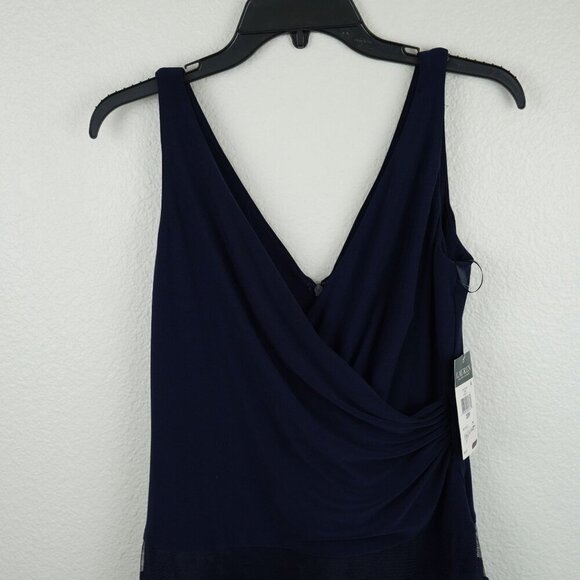NWT Lauren Ralph Lauren Navy Sleeveless Lace Panel Fit & Flare Dress‎  Size 10P - Picture 2 of 11